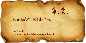 Hankó Klára névjegykártya